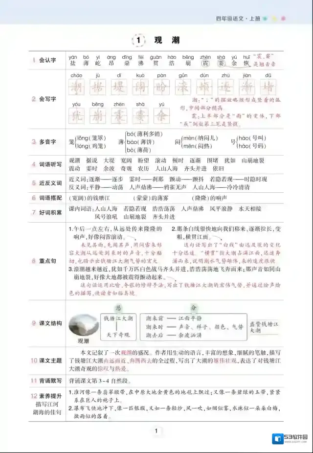 状元语文笔记年级上册