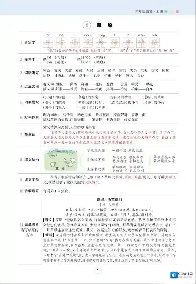 状元语文笔记（背记清单）小学6年级上册 pdf 百度云网盘